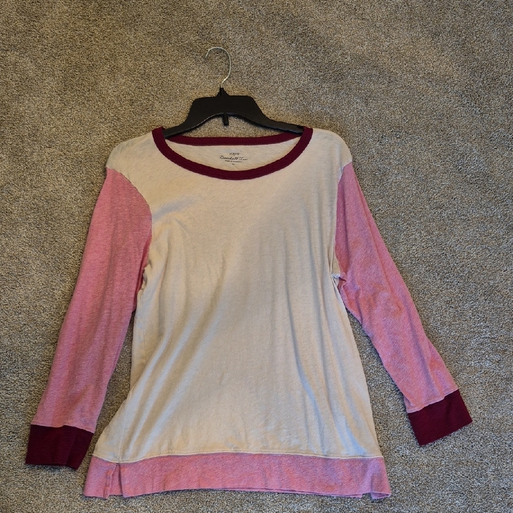 J. Crew Pink and Cream Long Sleeve Top